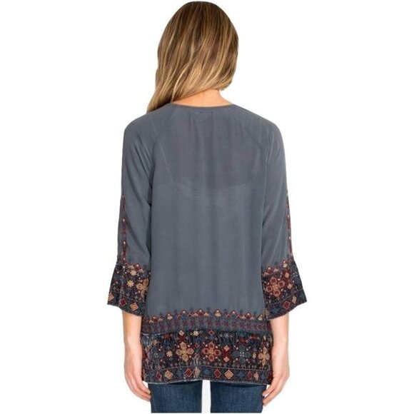 💕JOHNNY WAS WORKSHOP💕 Vika Velvet Mix Blouse ~ 100% Silk PEW Small - Picture 5 of 12
